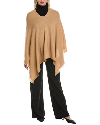 Amicale Cashmere Fringe Asymmetrical Cashmere Poncho for Women in Brown