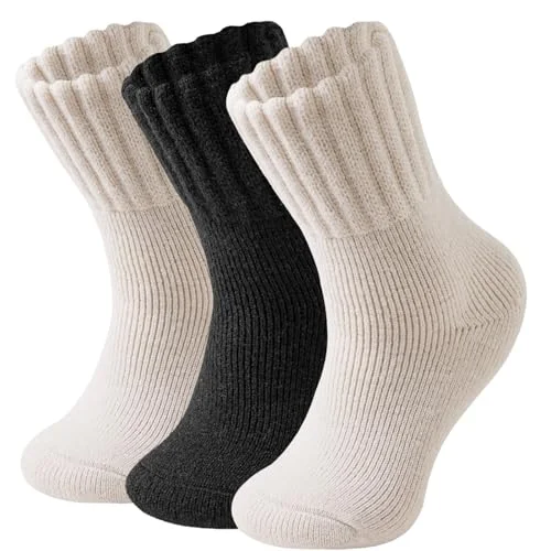 3 Pairs VoJoPi Thermal Boot Socks for Women, Chunky Knit Warm Winter Crew Socks, US Size 5-9