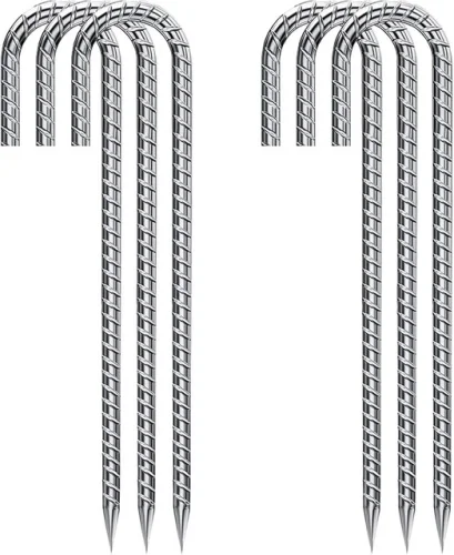 6pk Rebar-Stakes-12inch Ground Stakes Heavy Duty Silver J-Hook with Bonus 19z