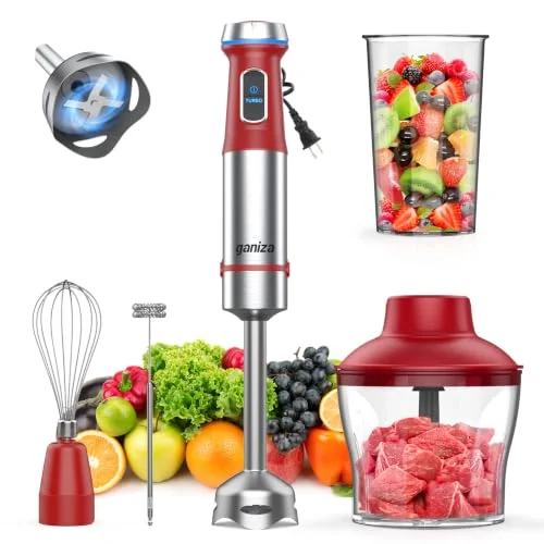 Ganiza Immersion Blender 5 in 1 Hand Blender with Heavy Duty 1,000W Motor, Red