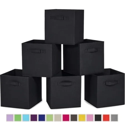 6 Pack PinkSheep Collapsible Fabric Cube Storage Bins, Foldable Organizer Baskets, 10.5" x 10.5"