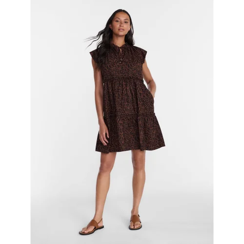 Time and Tru Women's Tiered Cotton Mini Dress with Flutter Sleeves, Available in Sizes XS to 4X