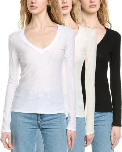 James Perse 3-Pack Relaxed V-Neck T-Shirt for Women