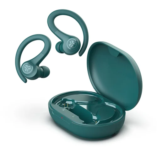 JLab Go Air Sport True Wireless Bluetooth Earbuds with Charging Case in Teal Color