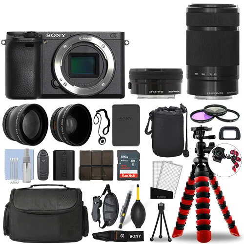 Sony Alpha a6400 Camera Black with 16-50mm Lens, 55-210mm Lens, and 32GB Multi Lens Bundle