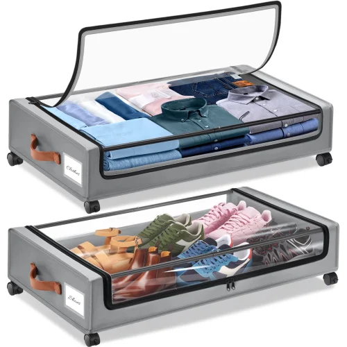 Livhil Under Bed Storage with Wheels, 2-Pack Under Bed Storage Containers and Shoe Storage (Gray)