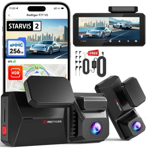 REDTIGER F77-V2 Dual Dash Cam 4K+4K with 256GB eMMC, STARVIS 2 IMX678, and 5.8GHz WiFi Connectivity