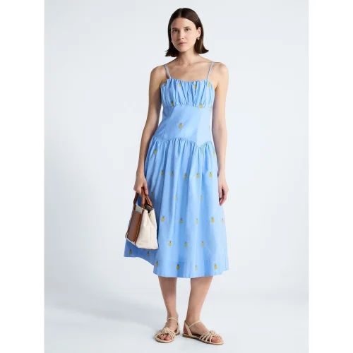 Free Assembly Women's and Women&rsquo;s Plus Tie Back Cotton Midi Dress with Drop Waist, Sizes XS-4X