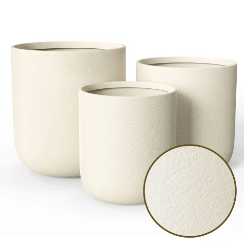 FOUKUS 3-Piece Round Concrete-like Plastic Planter Set, Modern Cylindrical Pots for Indoor Outdoor