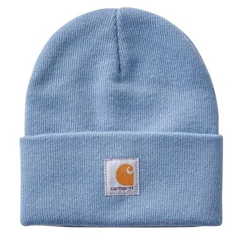 Carhartt Unisex Kids Knit Beanie Watch Hat, Winward Blue, One Size with Fold-Up Brim and Logo Detail