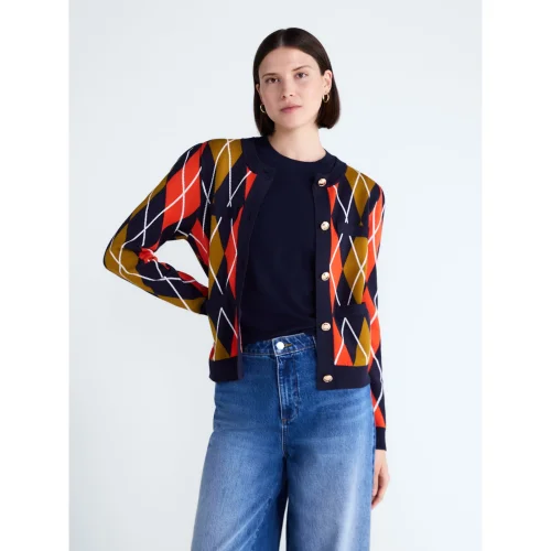 Free Assembly Women's and Women's Plus Argyle Cardigan Sweater with Puff Sleeves, Midweight, Sizes XS-4X