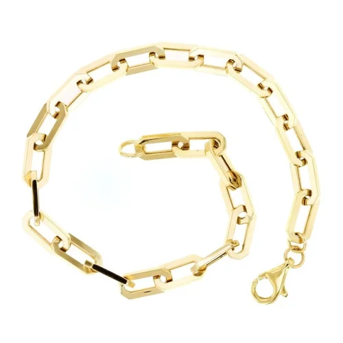 Italian 14k Yellow Gold Oval Beveled Link Chain Bracelet 7" 4.6mm 2.4 grams