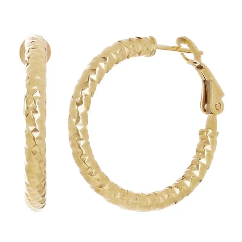 Italian 14k Yellow Gold Diamond Cut Round Hoop Earrings 1 Inch 3mm 2.4 Grams