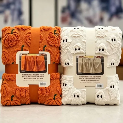 Halloween Throw Blanket with Cute Spooky Embroidery, Cozy Soft Warm Fall Throw for Couch Bedroom Living Room, Ideal Gift Home Decorative Accent(27.6"*39.4",Ghost)