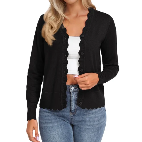 JWD Womens Open Front Cardigan Lightweight Sweater Button Down Long Sleeve Casual Knit Tops Shrug