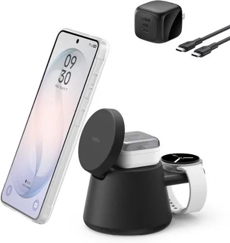 Belkin - 3-in-1 UltraCharge Modular Charging Dock with Qi2.2 25W for Smartphone, Earbuds & Watch, PSU Included - Black