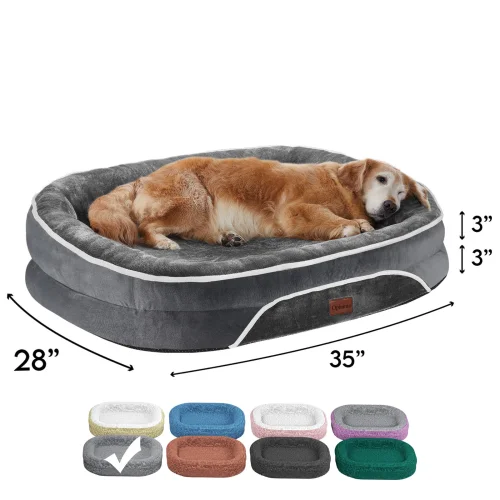 Ophanie 35in Luxury Sofa-Style Pet Orthopedic Bed for Large and Medium Dogs &ndash; Removable Machine-Washable Plush Cover, 4-Sided Bolster, Non-Slip Bottom, Size 35"x28"x6" Gray