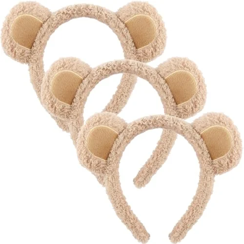 Tihebax 3 Pcs Chipmunk Ears, Bear Ears Headbands for Women | Khaki Bear Chipmunk Ears Headband Soft Furry Animal Ear Headbands for Halloween Costume, Party, Cosplay