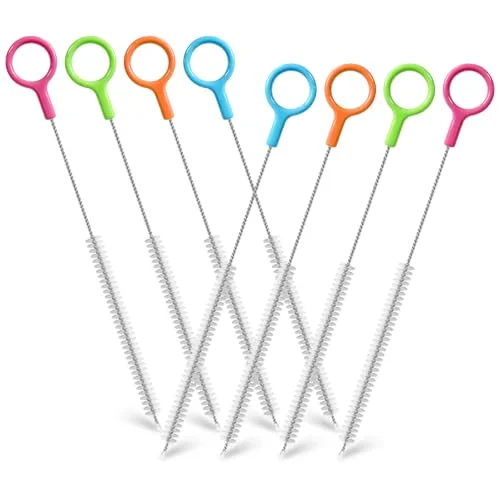 AONEZ 8 Pcs Straw Cleaner Brush Set with Color Hanging Loop