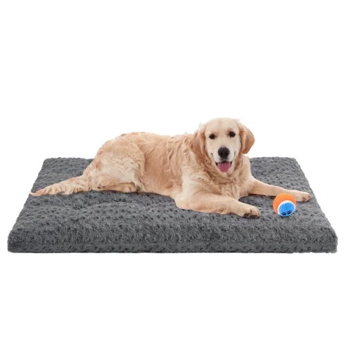 EMONIA Large Dog Bed, Luxury Rose Velvet Pet Mattress, Non Slip Bottom, 36" x 23", Light Gray