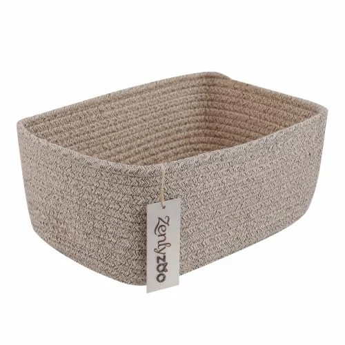 Zenlyzoo Small Woven Cotton Rope Storage Basket, 1 Pack, 11.5x7.5x4.7 in | Oatmeal; Machine Washable, Foldable and Collapsible for Nursery, Closet, Bathroom and Shelves.