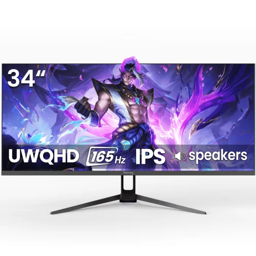 Suevery 34 Inch 165Hz UWQHD IPS Ultrawide Gaming Monitor, 3440x1440, 21:9, Built-in Speakers, Black