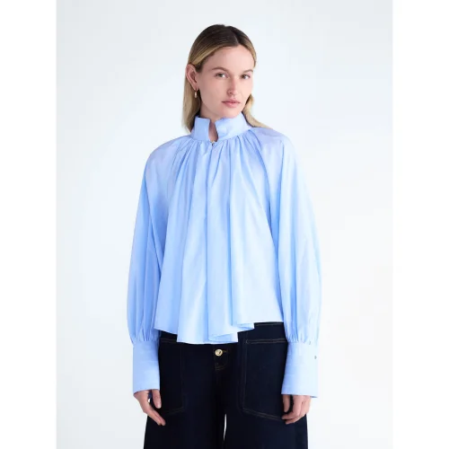 Scoop Women's and Women's Plus Flowy Volume Cotton Blouse, Sizes XS-4X