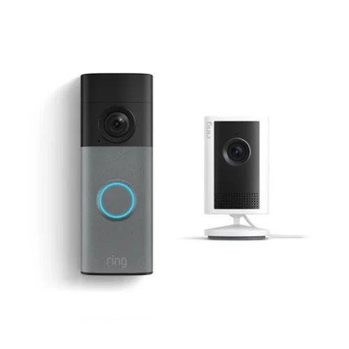 Ring - Battery Doorbell 2K, Retinal wide-angle video, up to 6x Enhanced Zoom, Two-Way Talk, Built-In Battery + Indoor Cam Plus - Silver