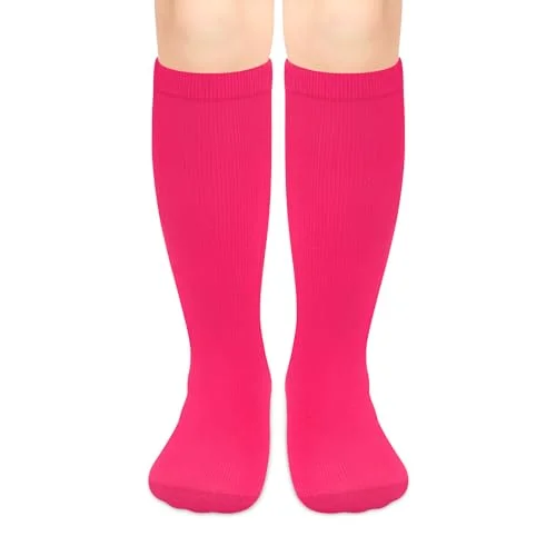 Sarfel Hot Pink Softball Socks for Girls Youth Soccer Football Socks with Classic Three Stripes