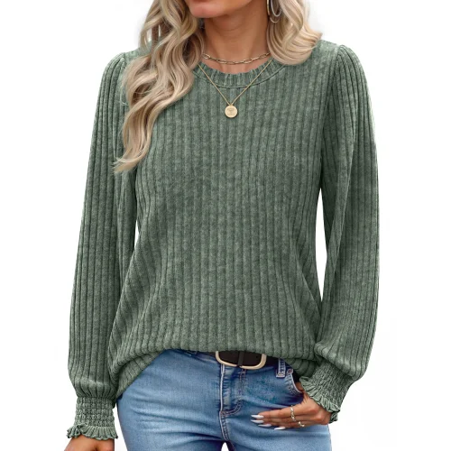Fantaslook Womens Dressy Casual Long Sleeve Lightweight Knit Pullover Blouse with Crew Neck Design
