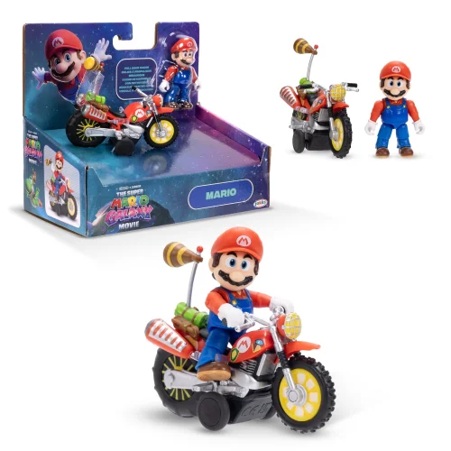 The Super Mario Galaxy Movie 2.5-inch Mario Action Figure with Pull Back Motorcycle Vehicle