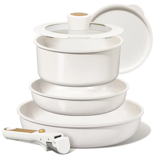 CAROTE 6 Piece Ceramic Detachable Pots and Pans Set, Non-Stick Cookware with Lid, Induction Safe