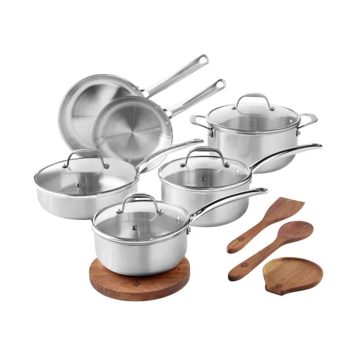 The Pioneer Woman 14-Piece Stainless Steel Cookware Set, Cooking Pots and Pans with Kitchen Utensils