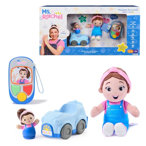 Ms. Rachel Playtime for Littles Toy Bundle with Learning Phone, Vehicle, and Plush Doll, Ages 1+