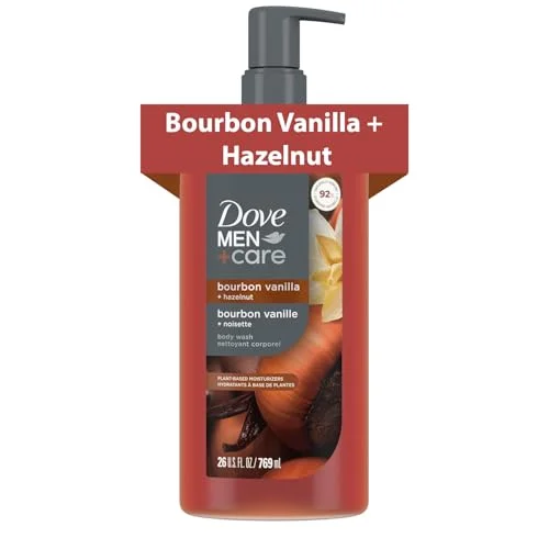 DOVE MEN Moisturizing Body Wash for Men, Bourbon Vanilla + Hazelnut, 26oz Pump Bottle