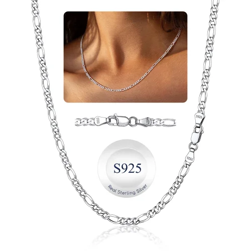 Suplight Solid 925 Sterling Silver 3mm/5mm Figaro Chain Necklace Jewelry Gift for Men and Women