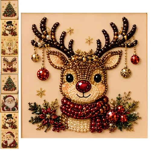 Fountwell Christmas Pearl Diamond Painting Kit 8x8in 3D Beads Art Craft for Adults Home Wall Decor