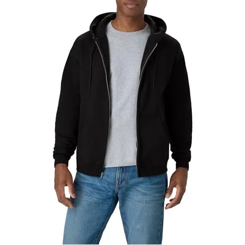 Hanes Mens Full-Zip Eco-Smart Hoodie Athletic Sweatshirt, Black, Large US