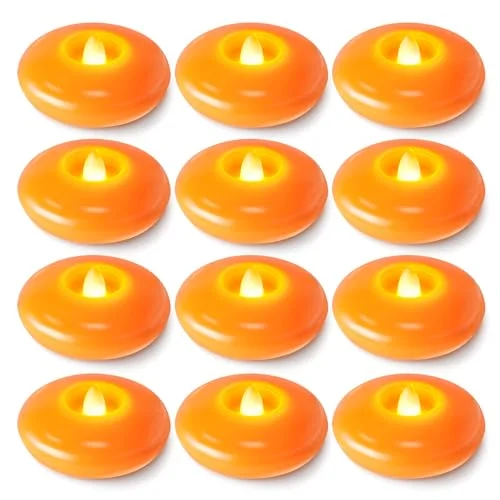 Homemory 12-Pack 3-Inch Orange Flameless Floating LED Tealight Candles for Autumn Harvest Decor