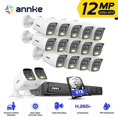 ANNKE 12MP 16CH NVR Audio POE Security IP Camera System with Color Night Vision and Human Detection