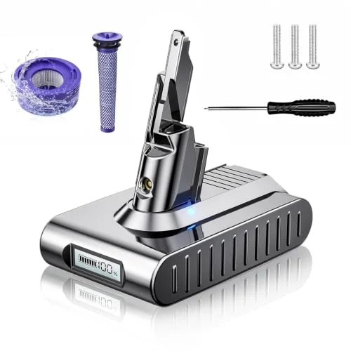 Bonacell 10000mAh Replacement Battery for Dyson V7, 21.6V Upgraded V7 Battery with LCD Power Display for V7 Animal/Motorhead/Trigger/Fluffy/Absolute/Car+Boat/SV11, with 2 Filters & Screwdriver Kit