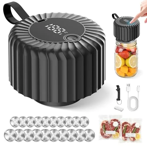 Electric Mason Jar Vacuum Sealer Kit, Rechargeable Sealer for Wide & Regular Mouth Jars and Bags