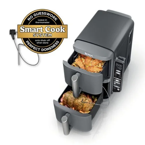 Ninja Smart DoubleStack XL 2-Basket Air Fryer with Leave-in Thermometer, 10 QT, 6-in-1 Cook System