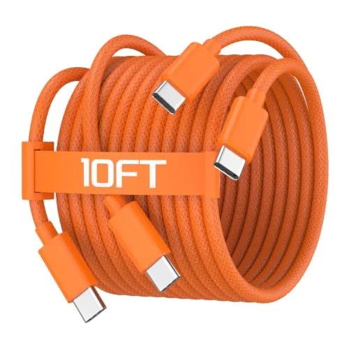 2 Pack 10ft USB-C to USB-C Fast Charging Cables for iPhone 17, 16, 15 Series and iPad Pro Models
