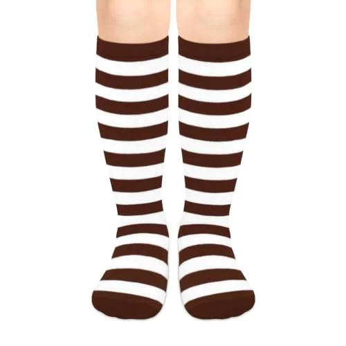 Sarfel Brown and White Striped Socks Kids Soccer Socks Youth Soccer Socks Kids 6-8 Brown Knee High Socks Girls Halloween Socks