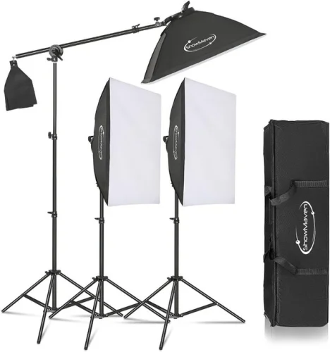 Photography Photo Studio 3 Softbox Boom Light Stand Lighting Kit Diffuser w/Bag
