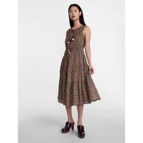Scenario Women's and Women's Plus Sleeveless Tie Neck Tiered Midi Dress, Sizes XS-4X