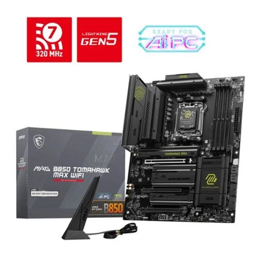 MSI MAG B850 TOMAHAWK MAX WIFI Socket AM5 AMD B850 ATX DDR5 Wi-Fi 7 Motherboard in Black