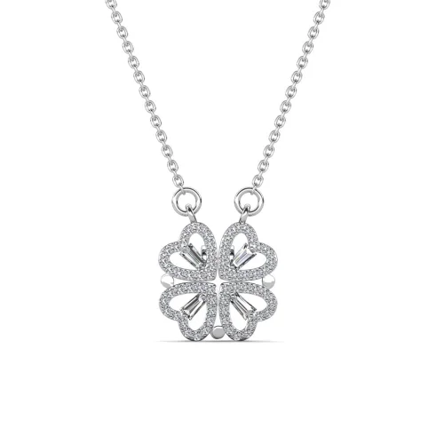 Cate & Chloe Posie 18k White Gold Plated Heart Clover Necklace with Swarovski Crystals for Women