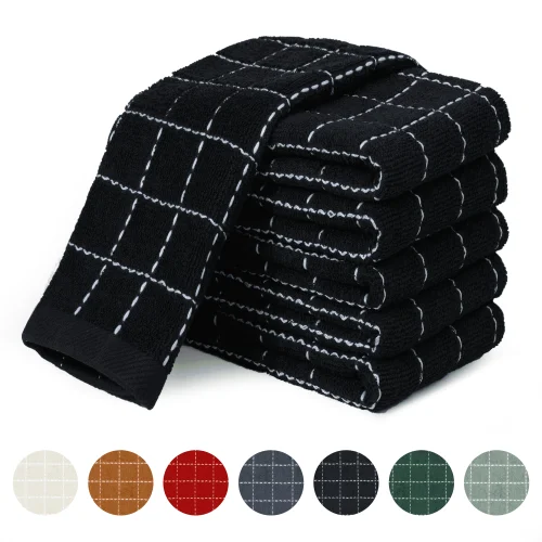 Xmushyra 100% Cotton Terry Cloth Kitchen Towels, Super Soft and Absorbent Checkered Dish Towels